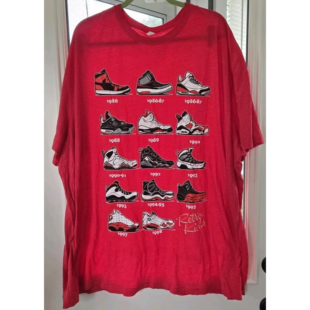 Red Tee Shirt Retro Kicks Evolution Of Jordan Shoes - Men’s Size XXXL/ 3XL